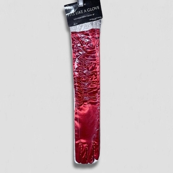 NIB Shiny Gathered Satin Long Gloves Costume Stretchy Fit Dramatic Flair Red OS - Picture 1 of 3